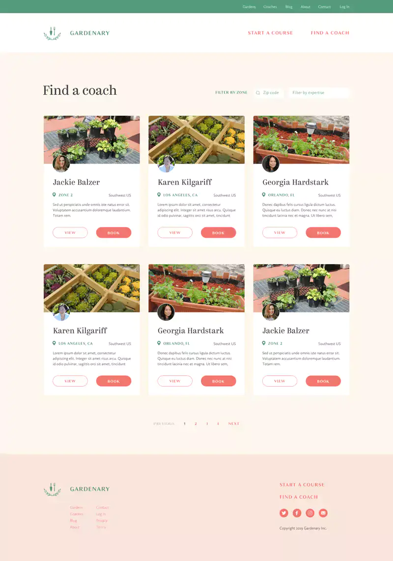 A preview of a website design created for a startup that provides virtual home gardening guidance